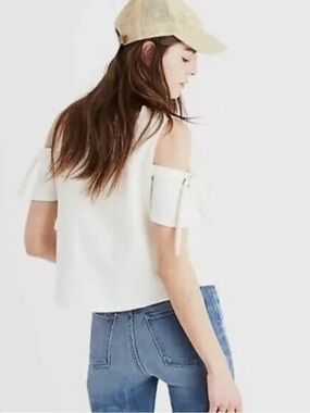 Madewell White Cold-Shoulder Tie-Sleeve Blouse